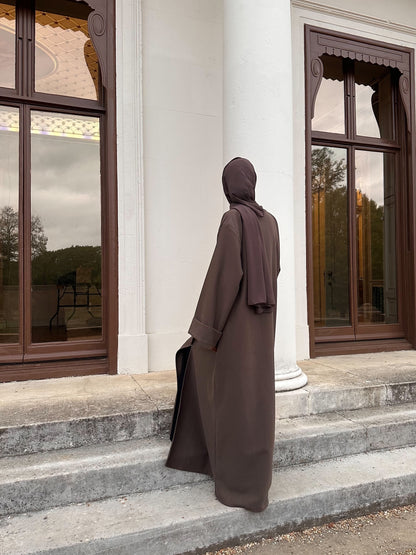 Taupe Brushed Twill Open Abaya Kimono
