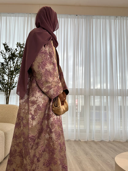 Soft Lilac and Champagne Beige Premium Jacquard Kimono Set