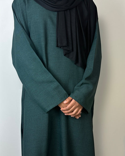 Closed Bottle Green Linen Abaya