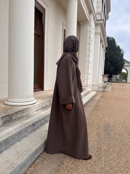Taupe Brushed Twill Open Abaya Kimono