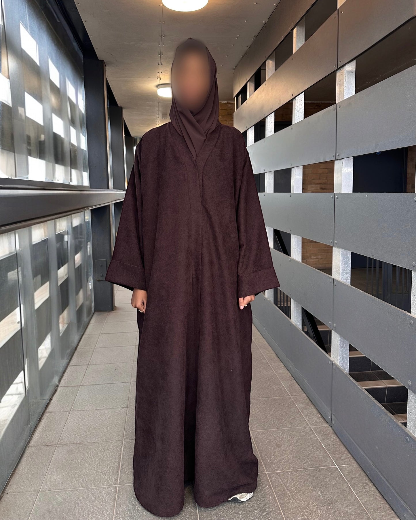 Espresso Brown Open Corduroy Abaya