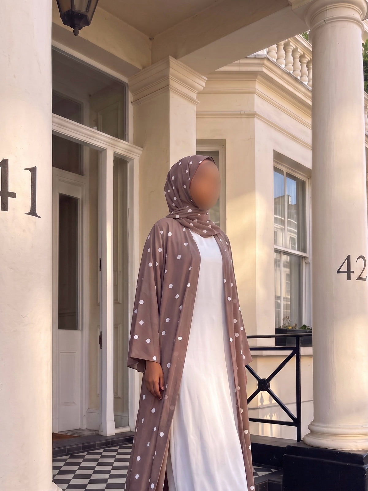 Mocha Taupe Fully Lined Polka Abaya Set