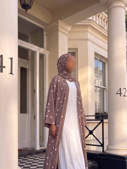 Mocha Taupe Fully Lined Polka Abaya Set