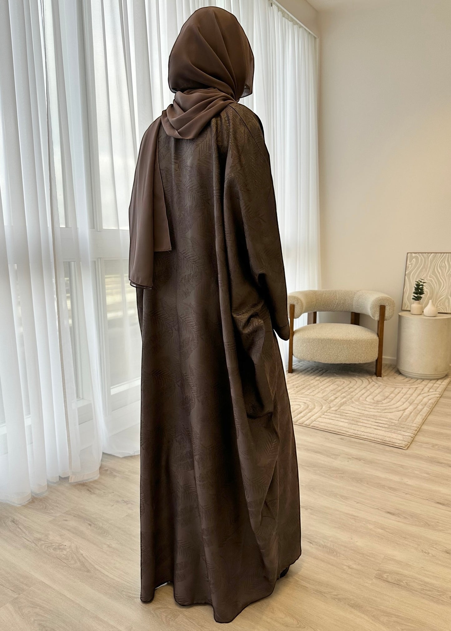 Mocha Taupe Jacquard Oversized Abaya