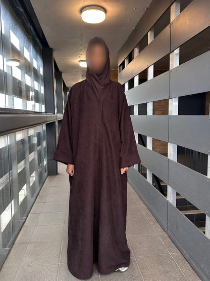 Espresso Brown Open Corduroy Abaya