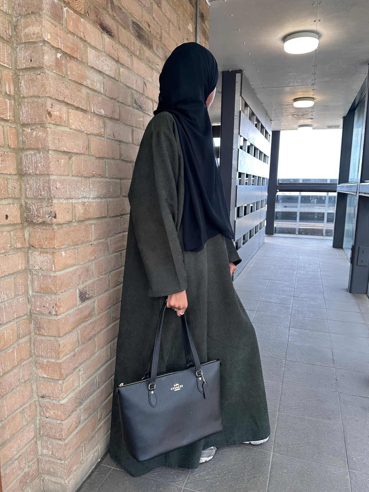 Dark Olive Green Corduroy Closed Abaya