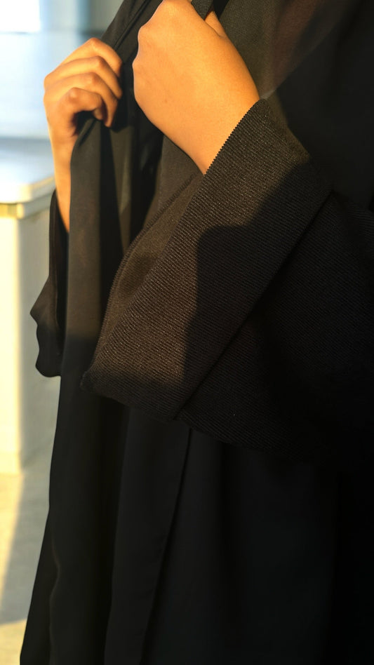 Corduroy Black Open Abaya
