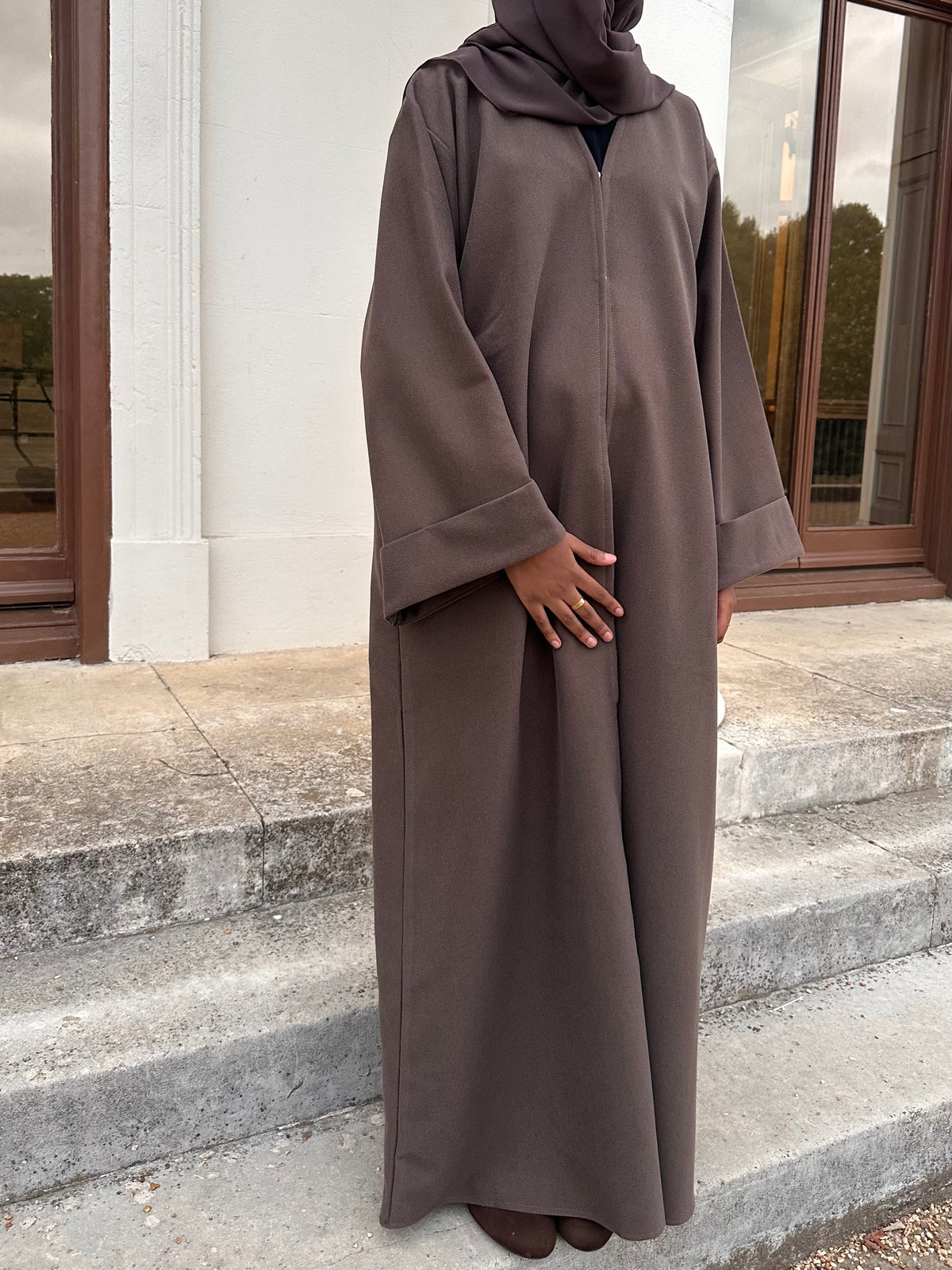 Taupe Brushed Twill Open Abaya Kimono
