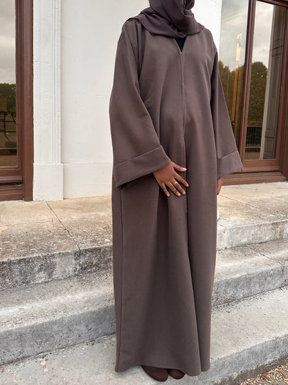 Taupe Brushed Twill Open Abaya Kimono