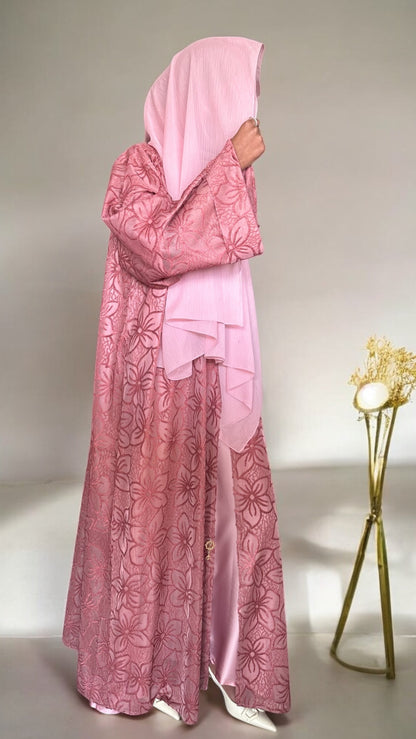 Blush Bloom Velvet Abaya Set