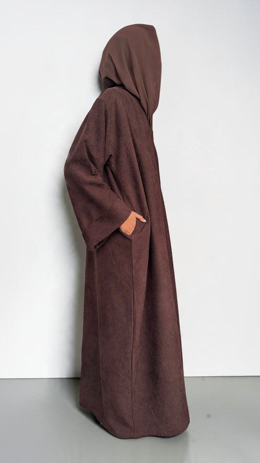 Espresso Brown Open Corduroy Abaya
