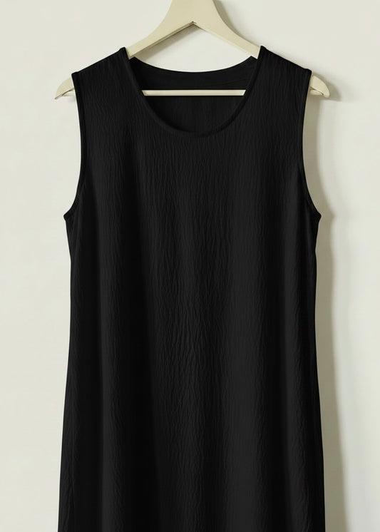 Black sleeveless crinkled dress