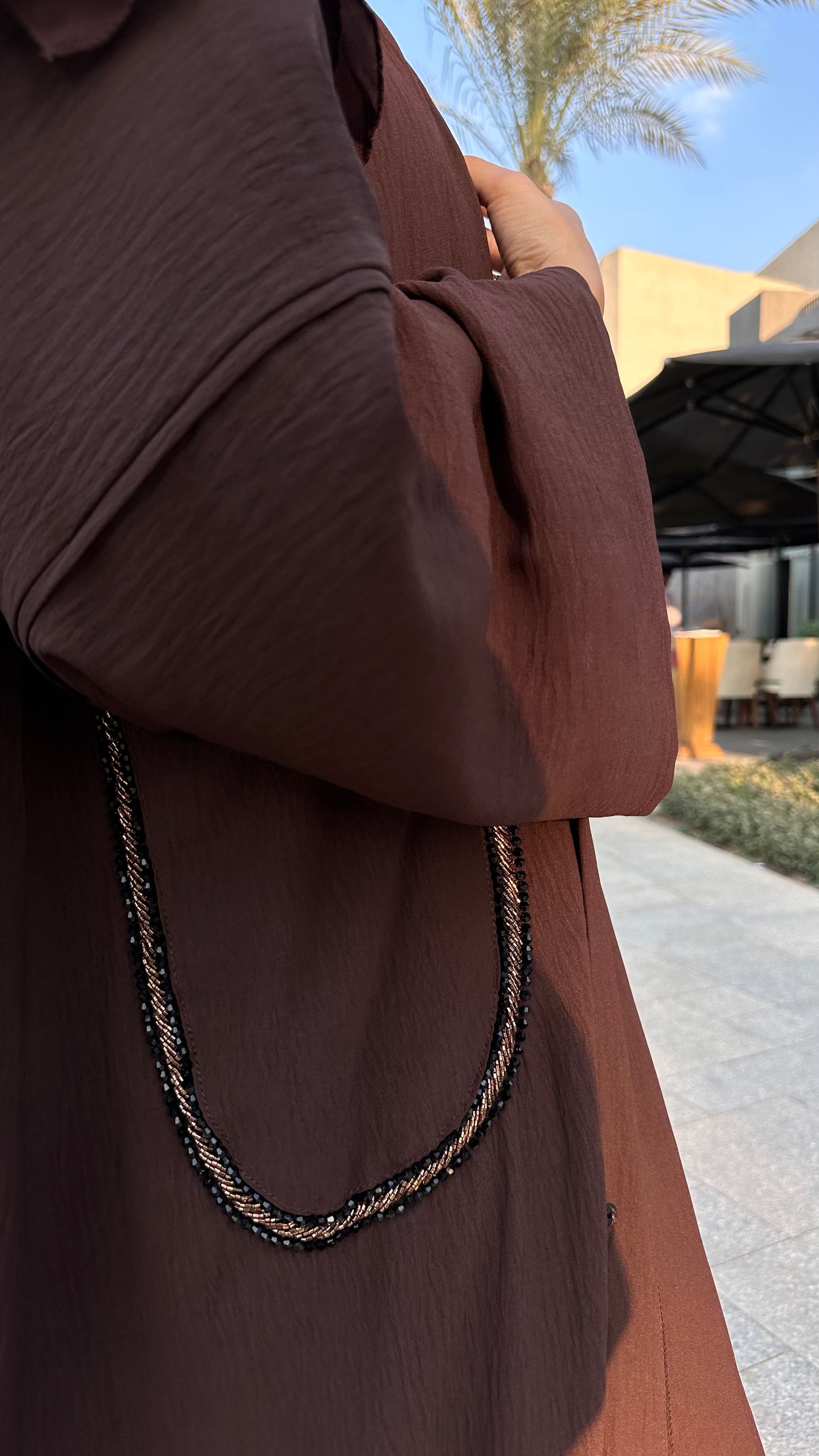 Brown Beads Luxe Abaya Set