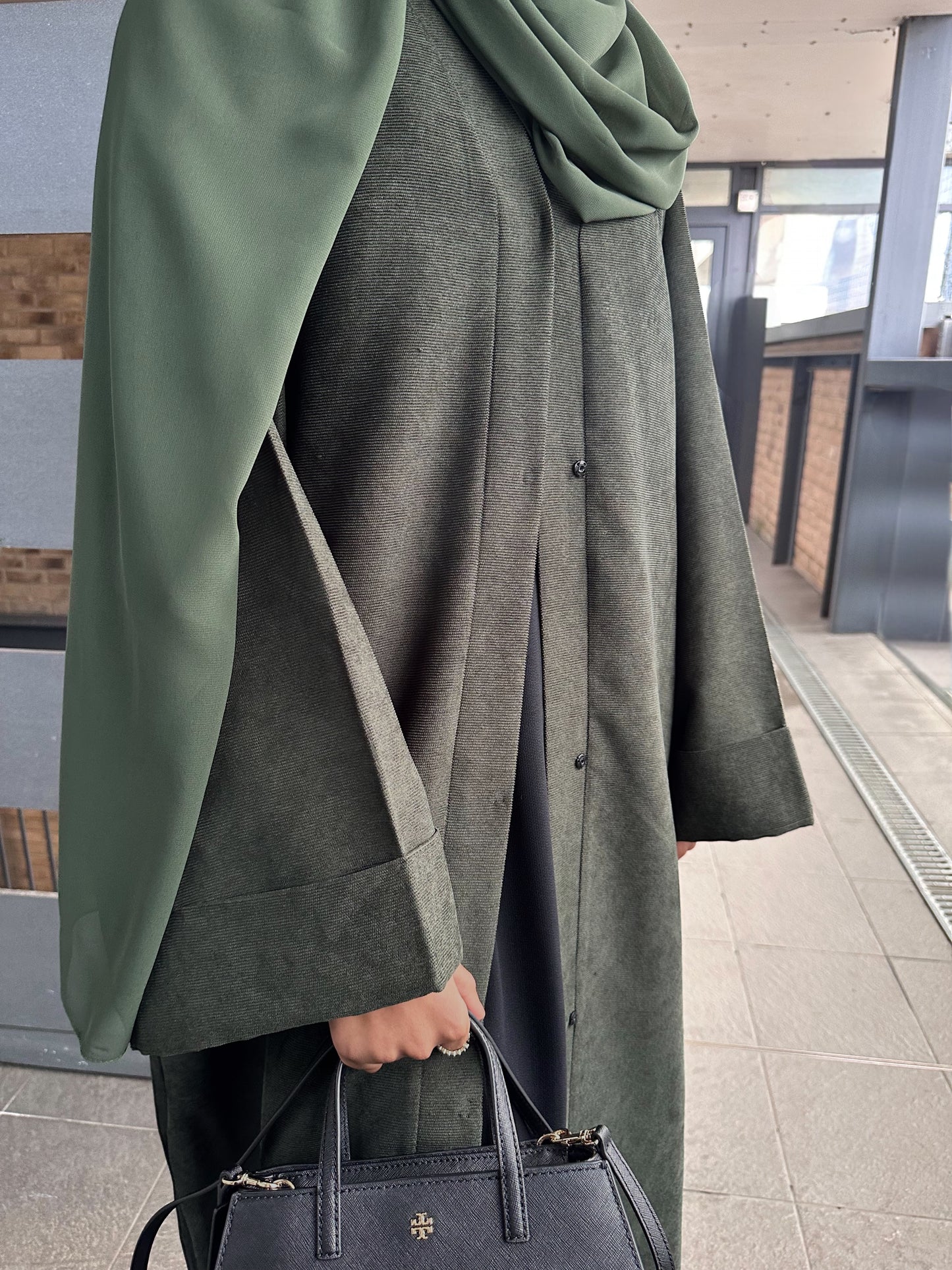 Olive Green Open Corduroy Abaya