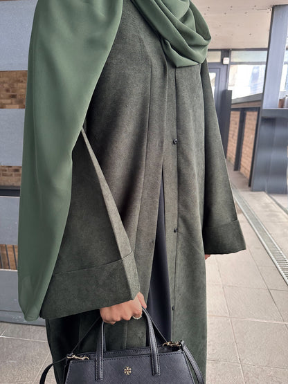 Olive Green Open Corduroy Abaya