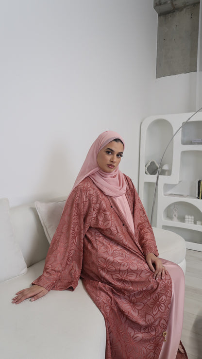 Blush Bloom Velvet Abaya Set