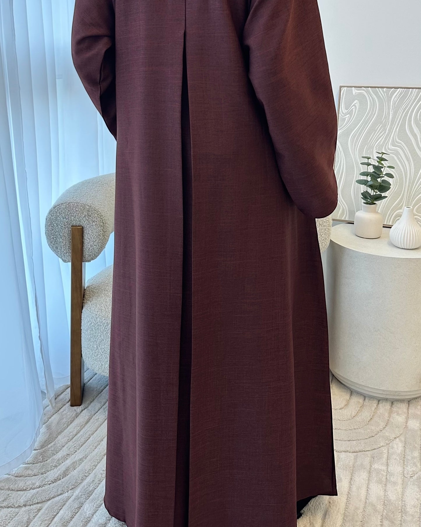 Burgundy Linen Abaya Set