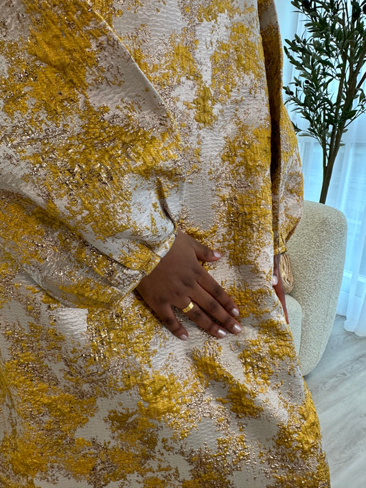 Mustard Gold and Champagne Beige Jacquard Dress Set