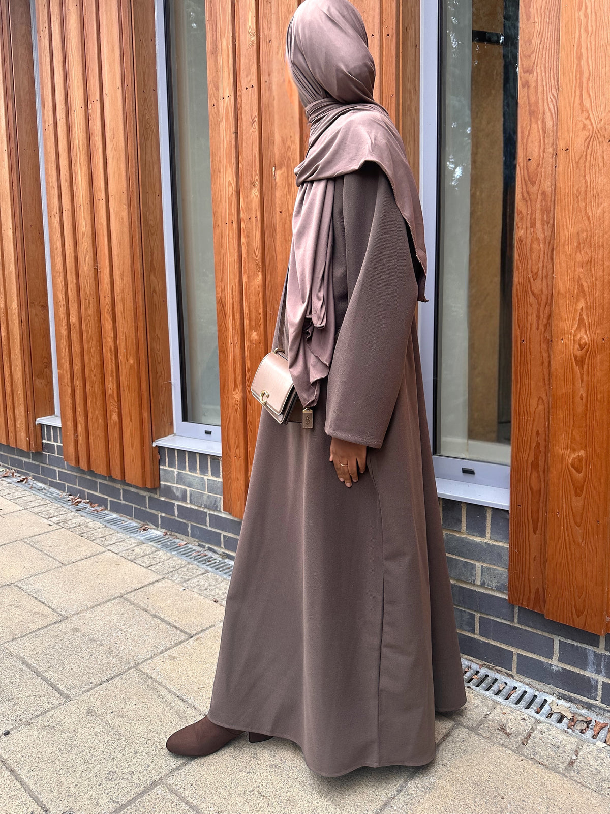 Mocha Soft Brushed Twill Abaya Dress