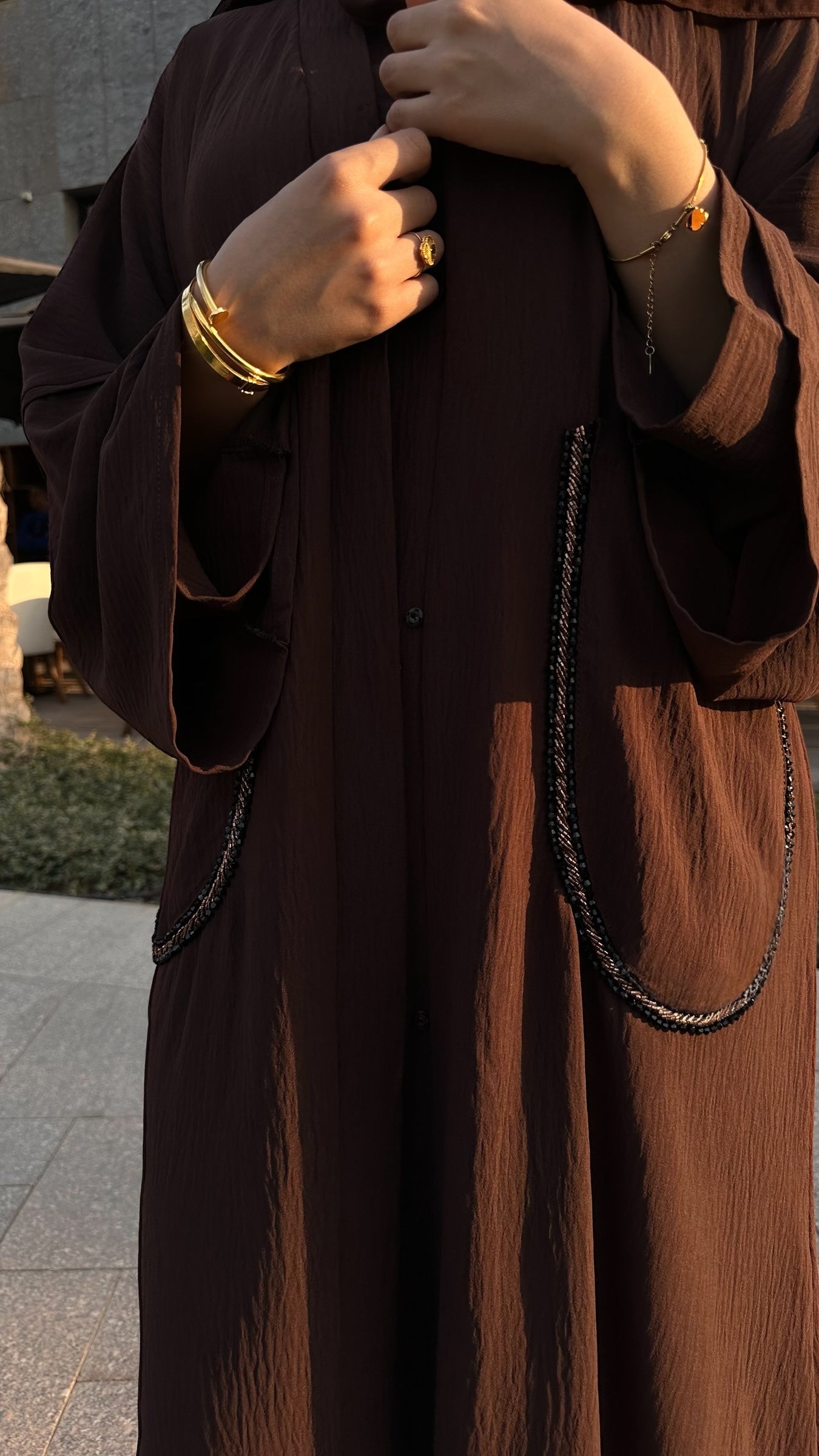 Brown Beads Luxe Abaya Set