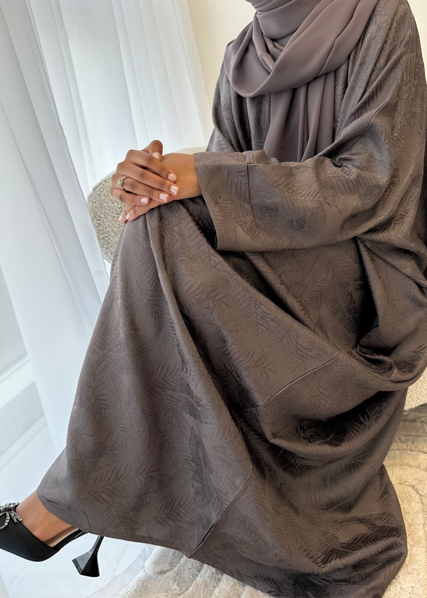 Mocha Taupe Jacquard Oversized Abaya