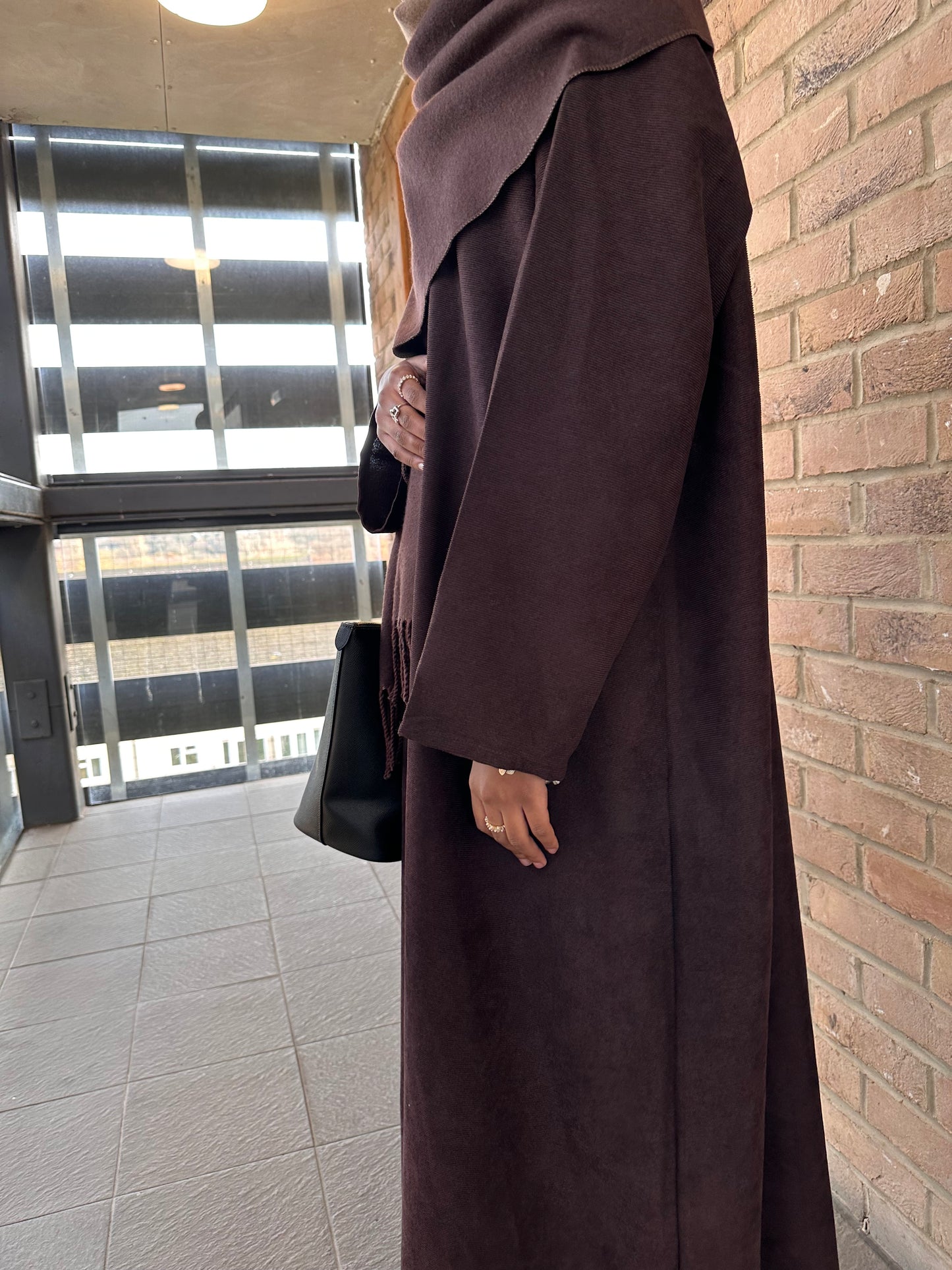 Espresso Brown Closed Corduroy Abaya