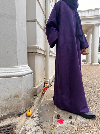 Deep Royal Purple Suede Closed Abaya