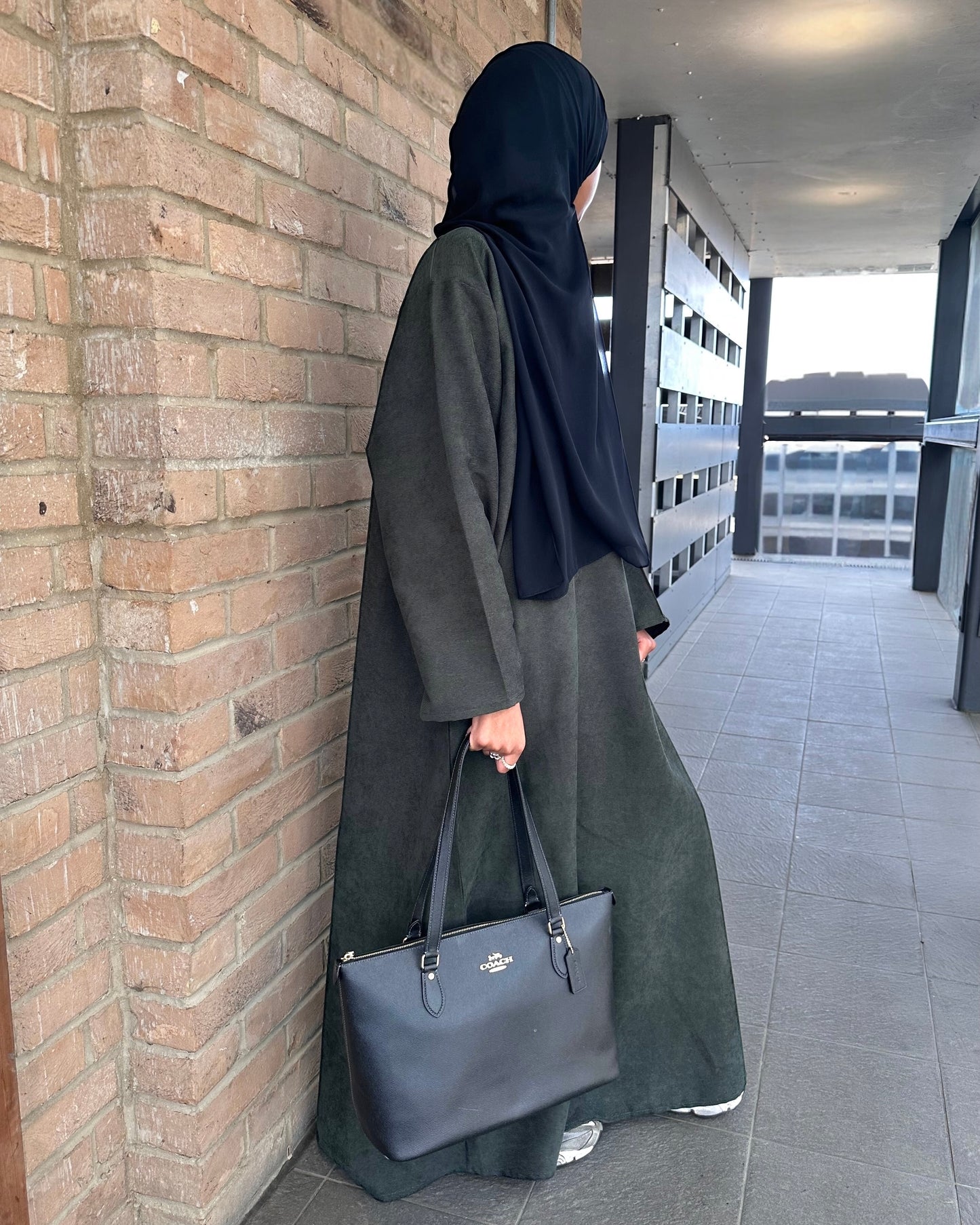Olive Green Corduroy Closed Abaya