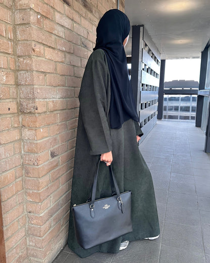 Olive Green Corduroy Closed Abaya