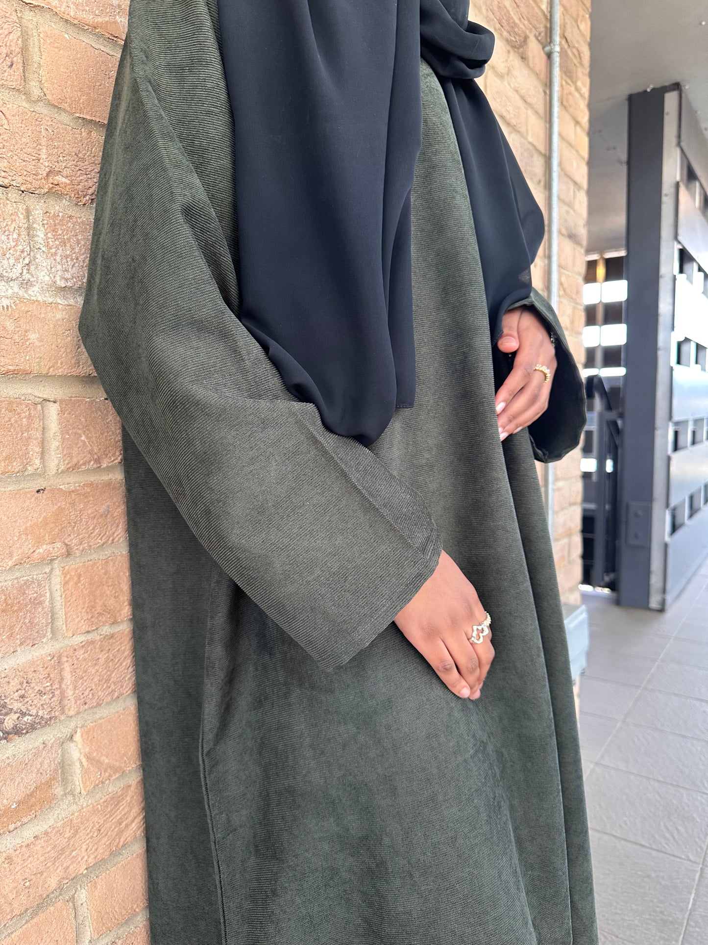 Dark Olive Green Corduroy Closed Abaya