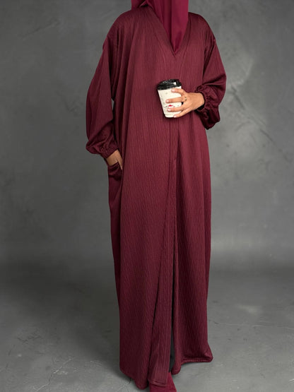 Burgundy Knit Abaya