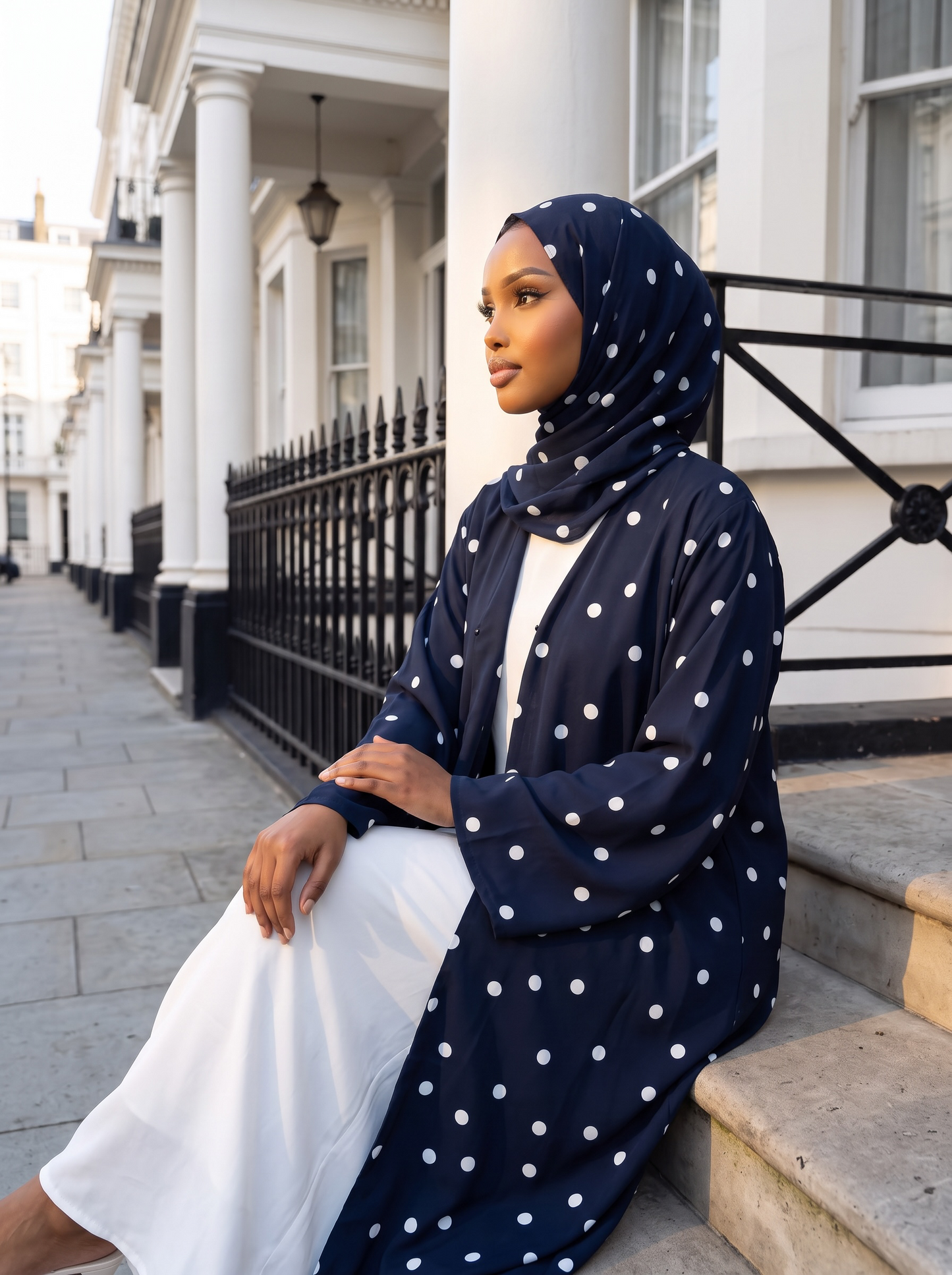 Sapphire Navy Polka Abaya Set