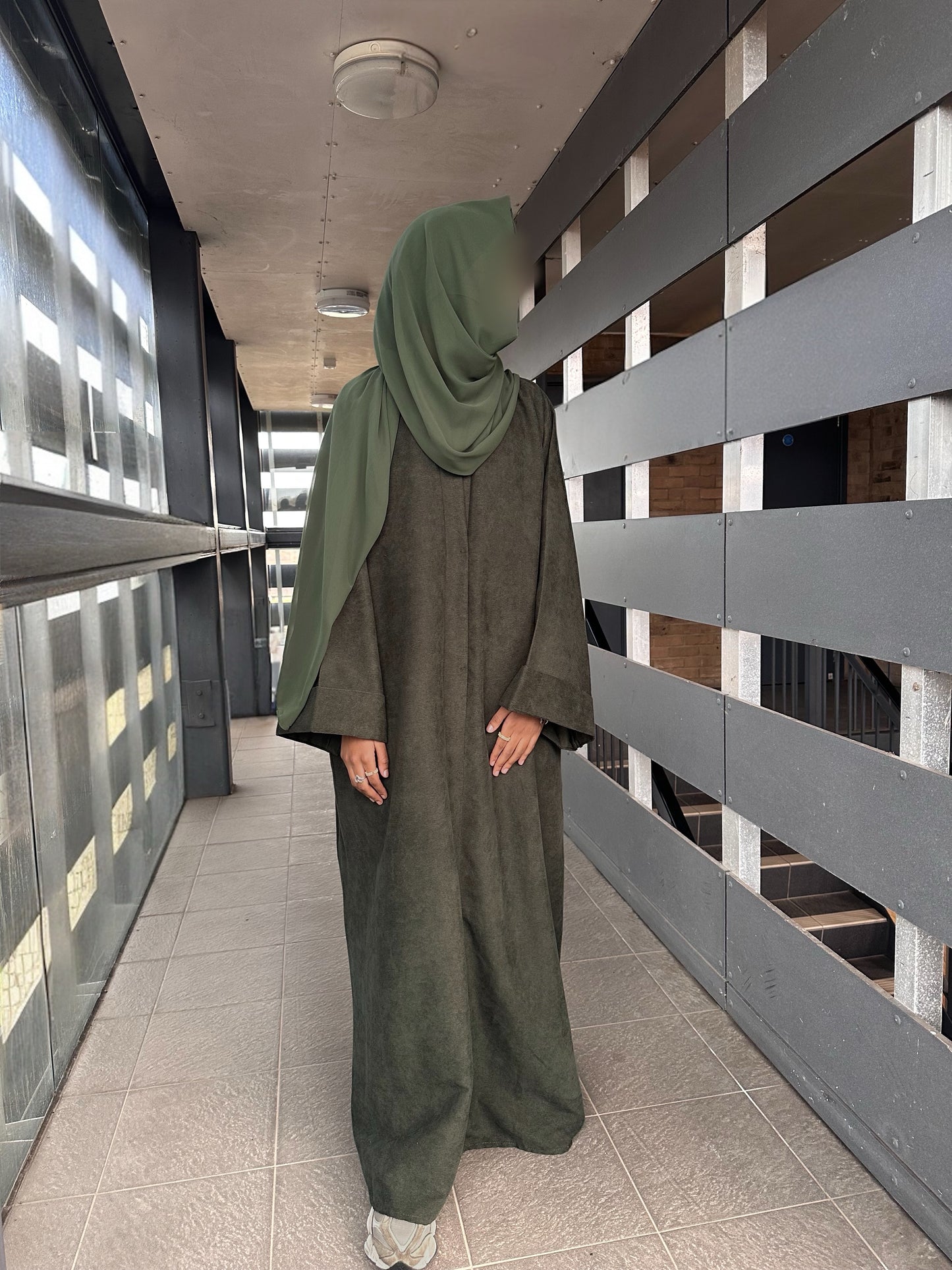 Olive Green Open Corduroy Abaya
