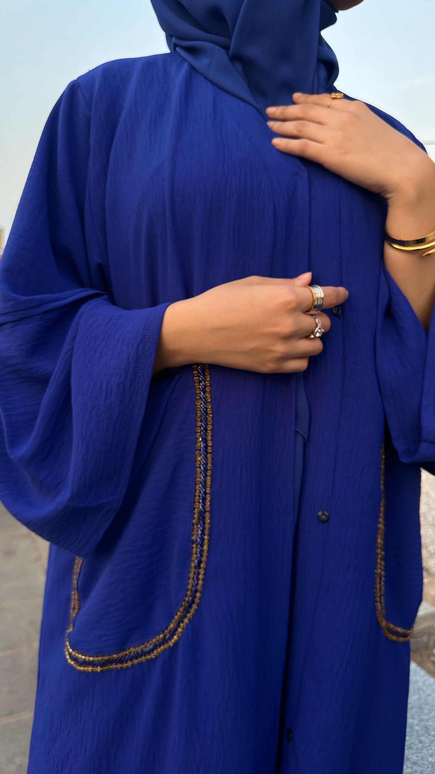 Royal Blue Beads Luxe Abaya Set