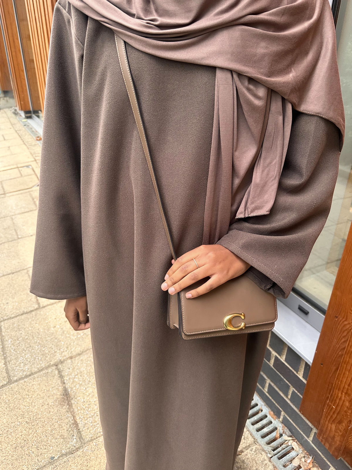 Mocha Soft Brushed Twill Abaya Dress