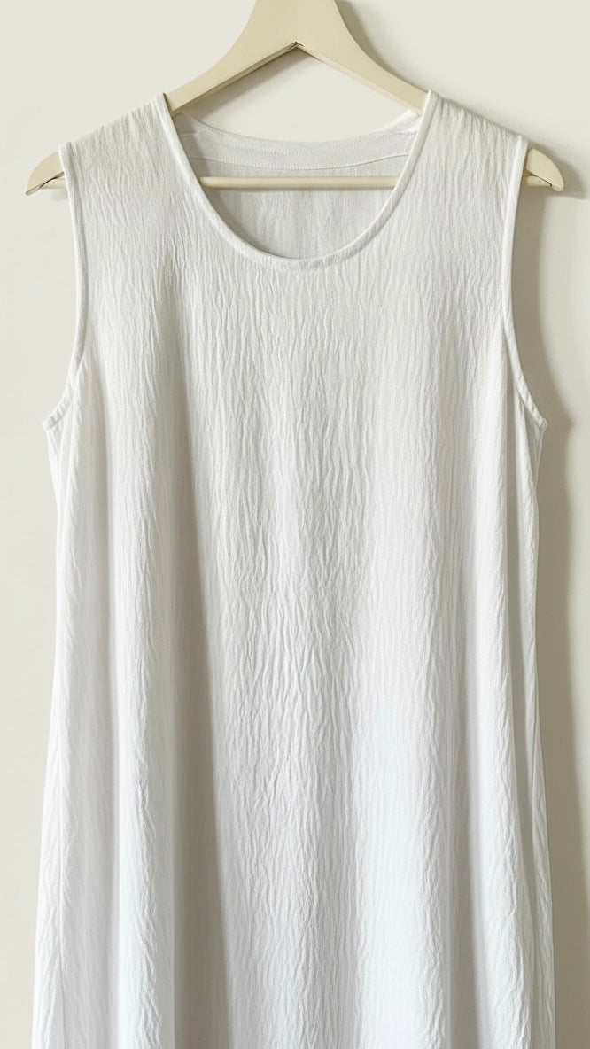 White sleeveless crinkled dress