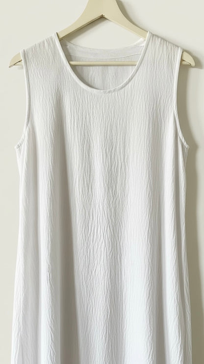 White sleeveless crinkled dress