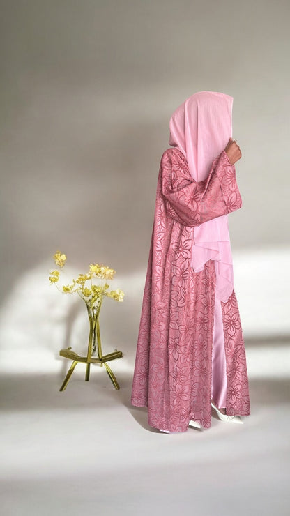 Blush Bloom Velvet Abaya Set