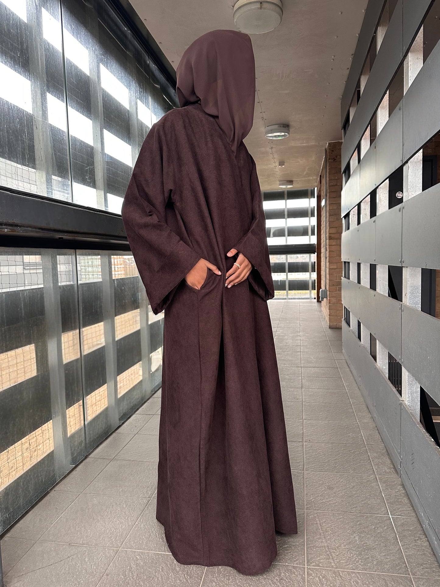 Espresso Brown Open Corduroy Abaya