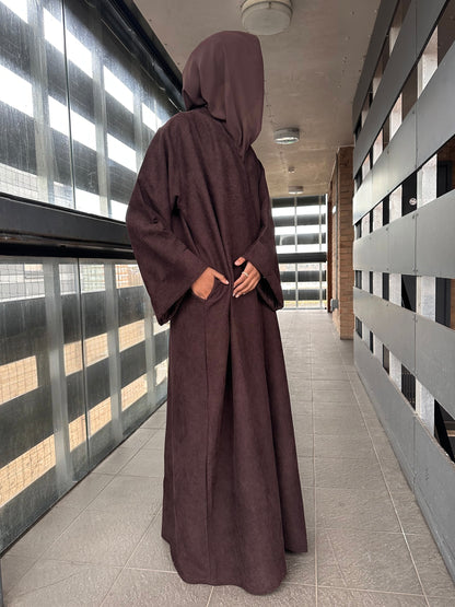 Espresso Brown Open Corduroy Abaya