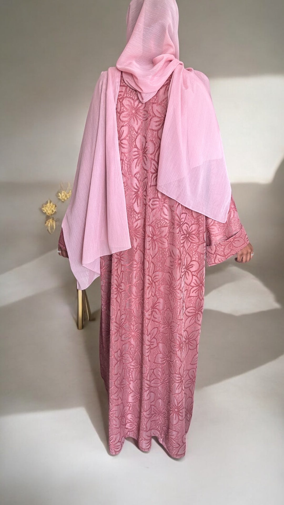 Blush Bloom Velvet Abaya Set