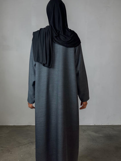Closed Grey Linen Abaya