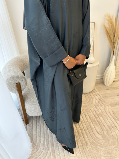 Midnight Teal Charcoal Jacquard Oversized Abaya
