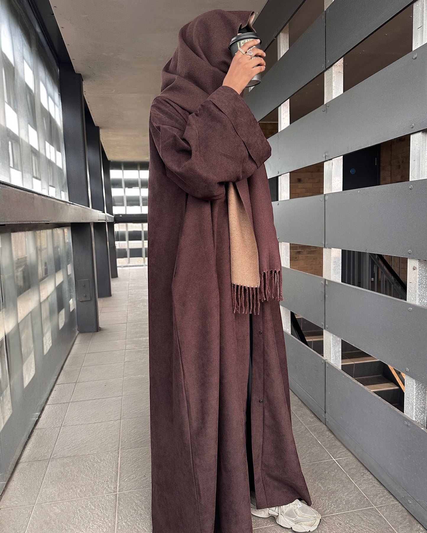 Espresso Brown Open Corduroy Abaya
