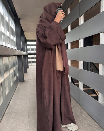 Espresso Brown Open Corduroy Abaya