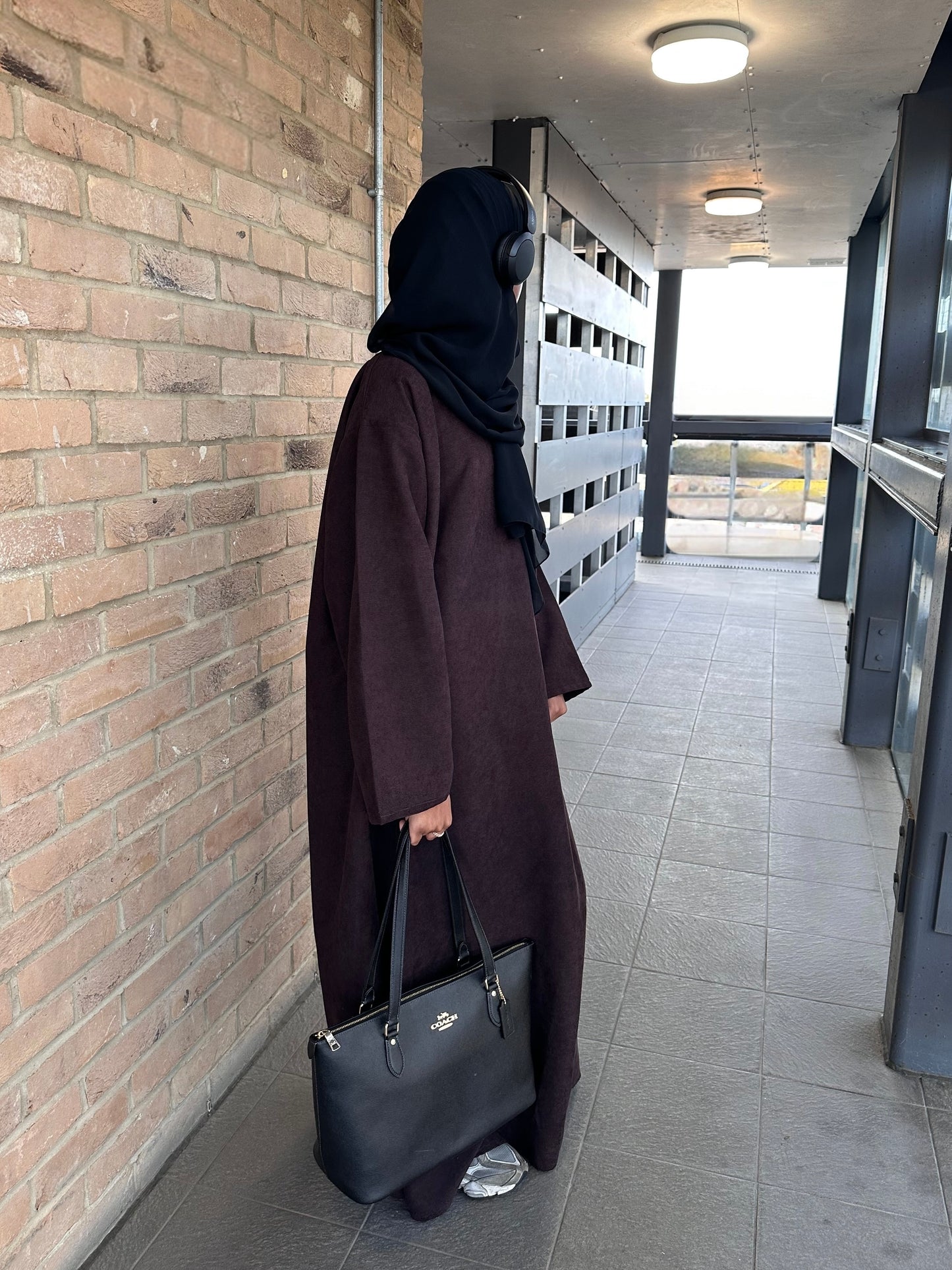 Espresso Brown Closed Corduroy Abaya