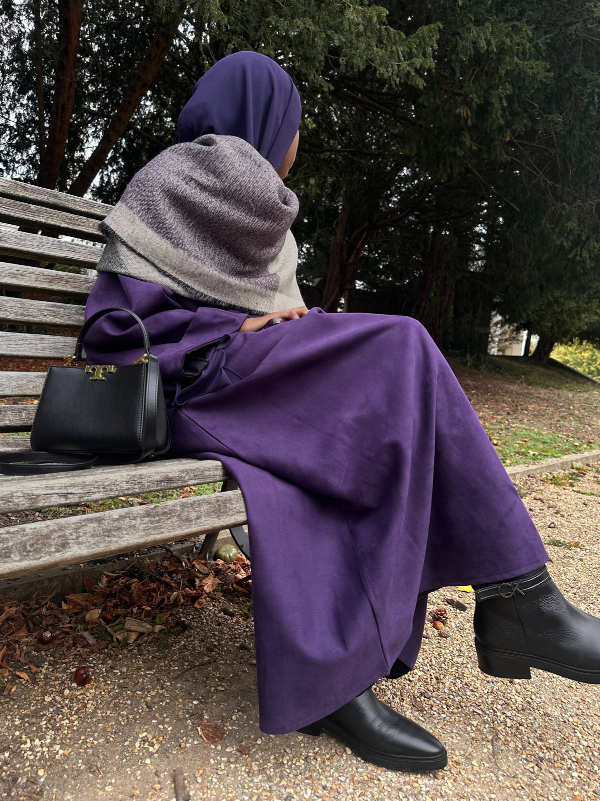 Deep Royal Purple Suede Closed Abaya