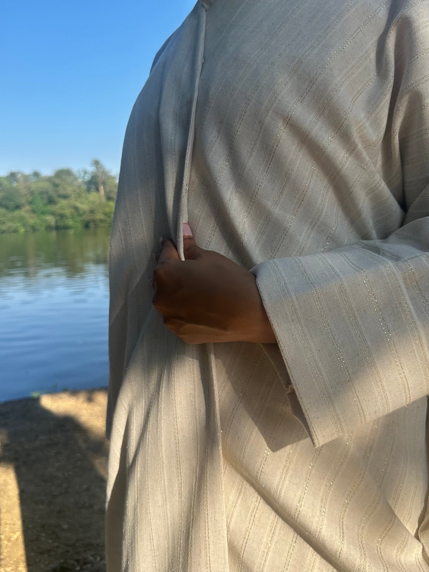 Golden Whisper Linen Kimono Abaya