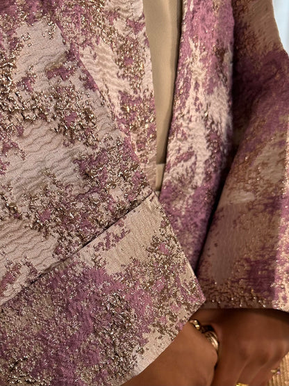 Soft Lilac and Champagne Beige Premium Jacquard Kimono Set