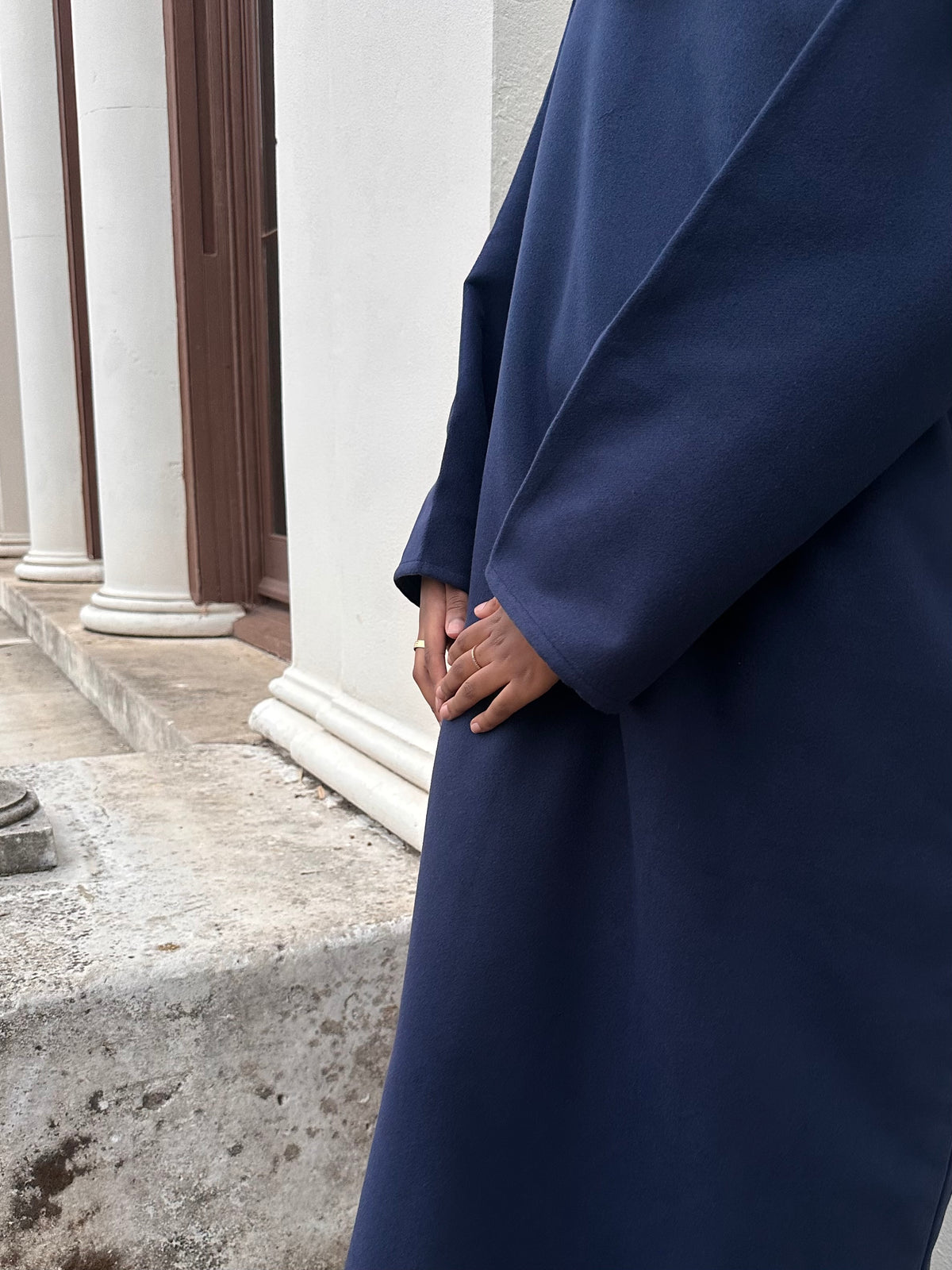 Navy Soft Wool Melton Abaya Dress